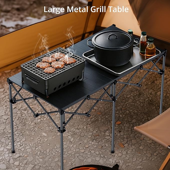 Large Camping Table Foldable for 2-8 People, 48” x 23.6” Aluminum Roll Up Camping Table Support 264lbs, Waterproof, Portable Outdoor Table with Carry Bag, for Backyard BBQ Tailgating, Black
