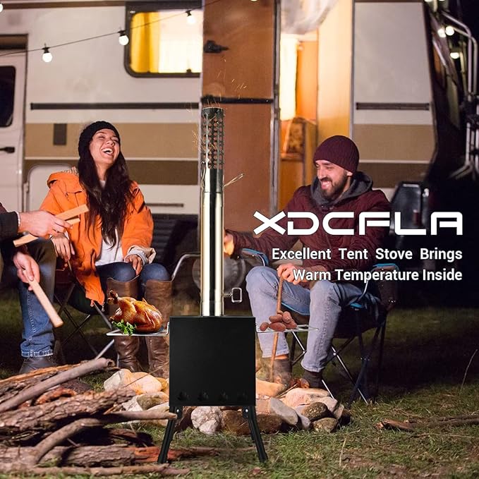 Wood Burning Stove, Wood Stove With Chimney Pipes, Small Camping Wood Stove With Anti-Spark and Adjustment Pipe for Hunting,fishing,Cooking,Heating,Drying Clothes double-layer Hot Tent Stove