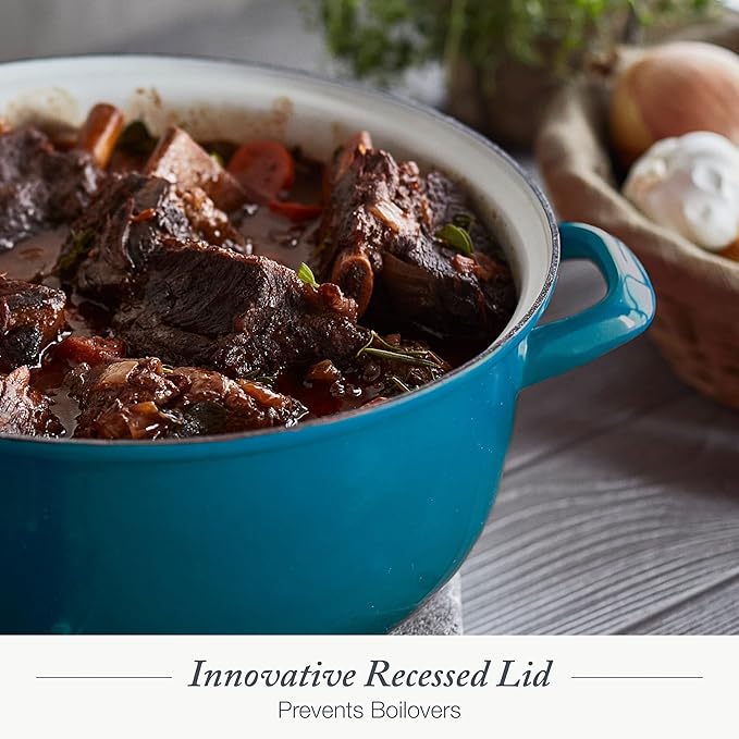 Merten & Storck 5.3QT Round Dutch Oven Casserole Pot with Lid, European Crafted Enameled Iron Stockpot, Induction & All Cooktops, Braising, Stews, Roasting, Slow Cooking, Sourdough, Aegean Teal