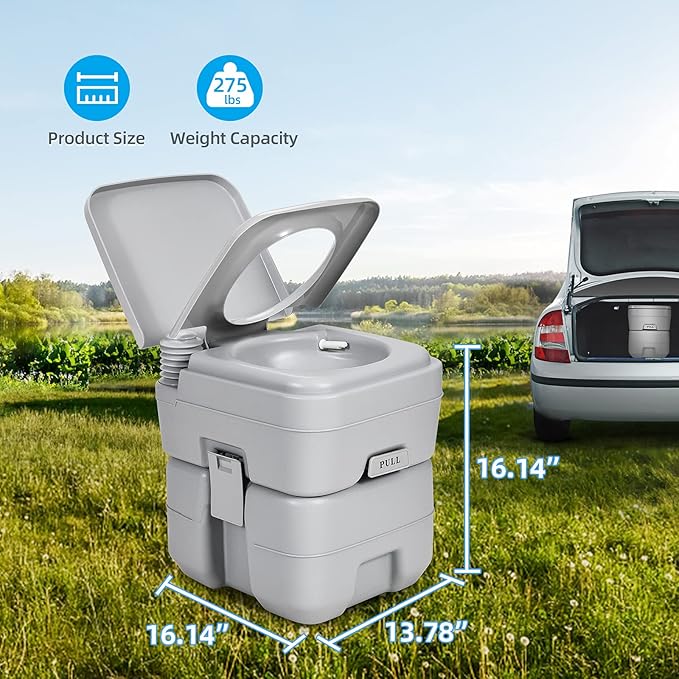 YITAHOME Portable Toilet Travel 5.3 Gallon RV Potty, Detachable Tank, Double Outlet Water Spout, for Camping, Boating, Hiking, Trips, Gray