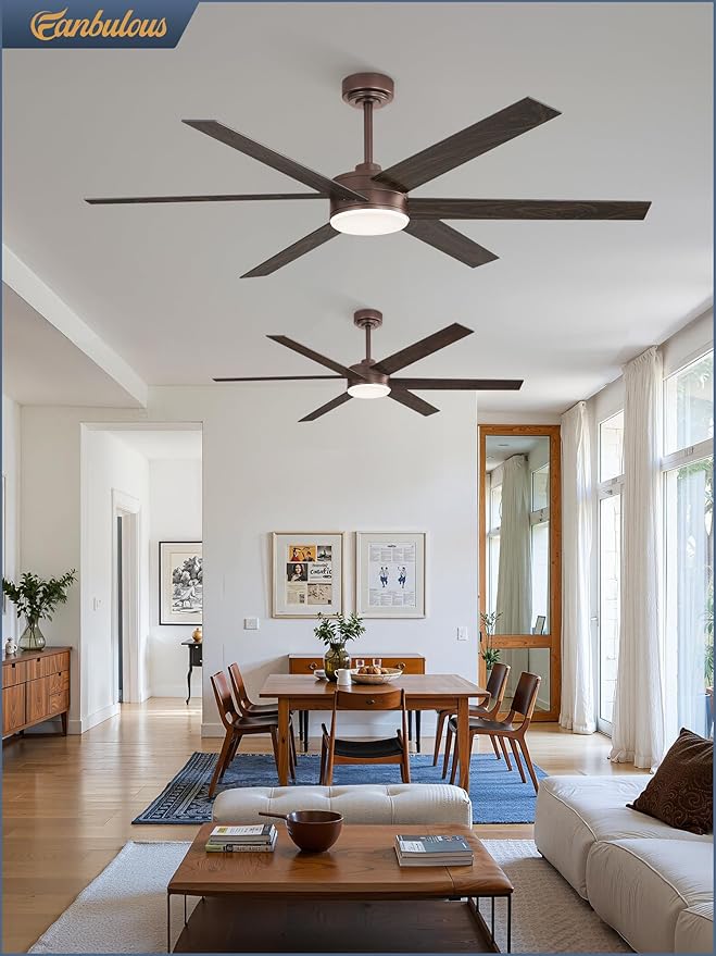 60 Inch Ceiling Fans with Lights and Remote, Reversible 6 Blades, Dimmable, 3000K-6000K Adjustable, Outdoor Ceiling Fans for Patios, Large Ceiling Fan for Indoor or Covered Outdoor, Brown