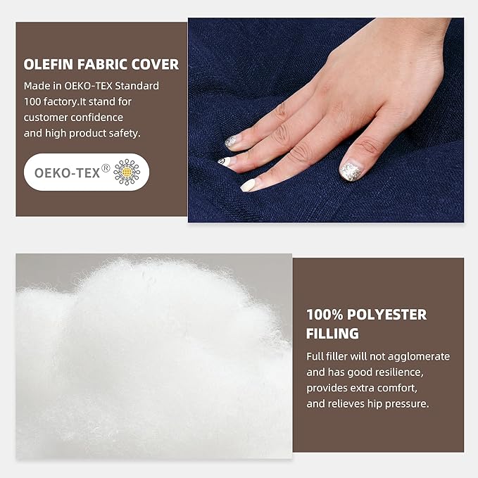 RACE LEAF 4 Pack 17x17 Patio Chair Cushions, Thickened Waterproof Cushions with Stain Resistant Cover and Non-Slip Ties (Navy)