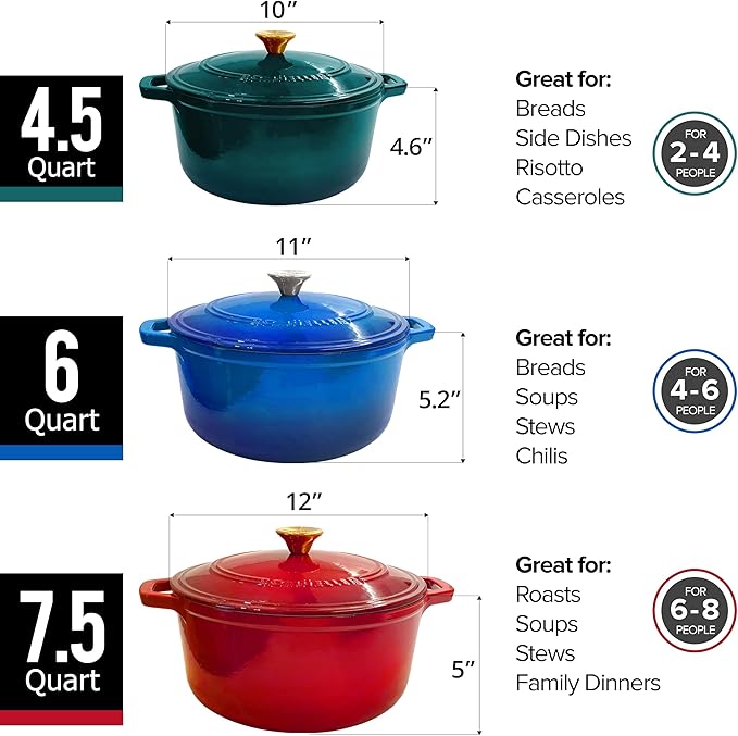 Mueller 6 Qt Enameled Cast Iron Dutch Oven, Heavy-Duty Casserole Dish and Braiser Pan with Lid and Stainless Knob, Safe for All Cooktops