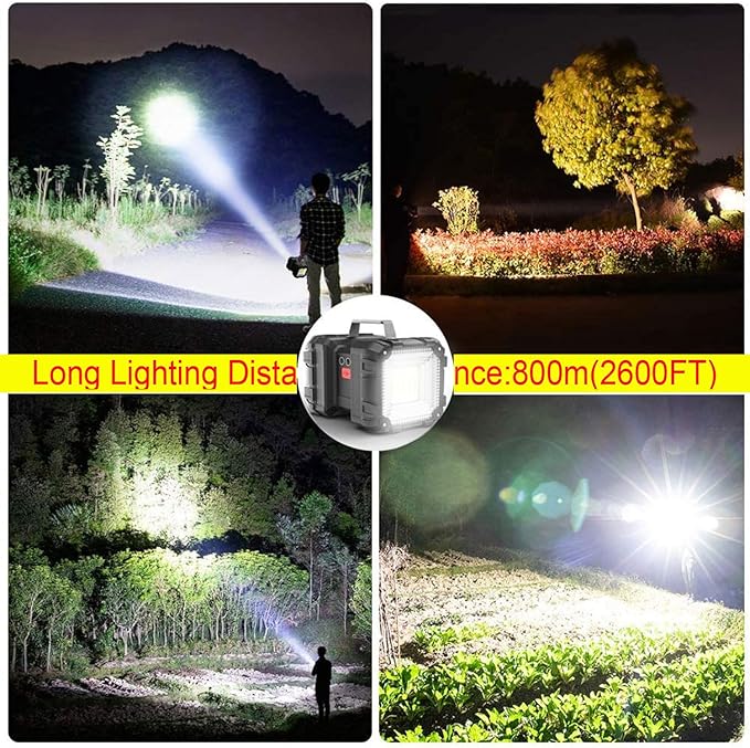 Rechargeable LED Searchlight Flashlight, LED Spotlight Big Power Capacity 12000LM 20h Ultra-Long Standby 7 Lights Modes Camping Work Light, Waterproof for Home, Outdoor (35LEDs)