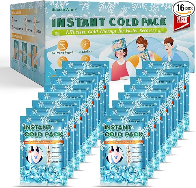 16 Packs Instant Cold Pack for Large Size (5.9" x 8.6") - Disposable First Aid Ice Packs for Injuries - Cold Compress for Pain Relief, Swelling, Toothache, Athletes & Outdoor Activities