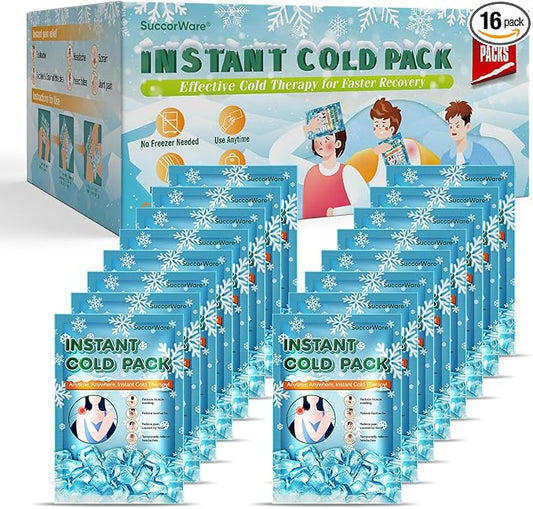 16 Packs Instant Cold Pack for Large Size (5.9" x 8.6") - Disposable First Aid Ice Packs for Injuries - Cold Compress for Pain Relief, Swelling, Toothache, Athletes & Outdoor Activities