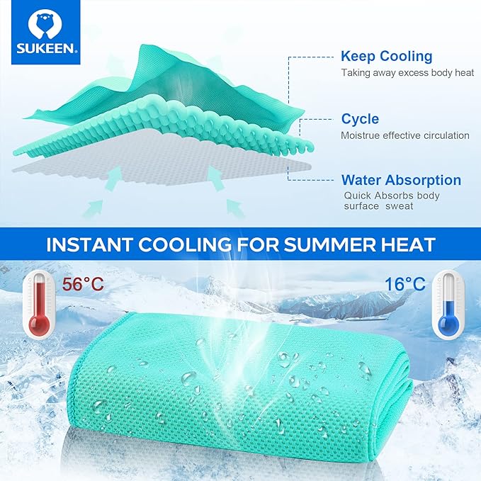Sukeen Cooling Towel for Neck and Face (40"x12"), Microfiber Bulk Cooling Towels for Athletes Cooling Neck Wraps Instant Cooling Towels for Yoga,Gym,Golf,Running,Fitness and Workout