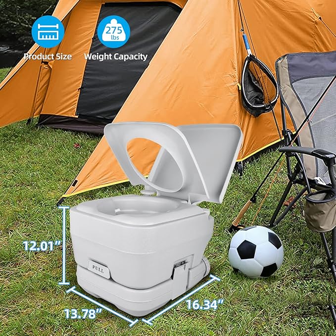 YITAHOME Portable Travel Toilet RV Potty, 2.6 Gallon Detachable Tank, Double Outlet Water Spout, Handle Flush Pump, for Camping, Boating, Hiking, Trips