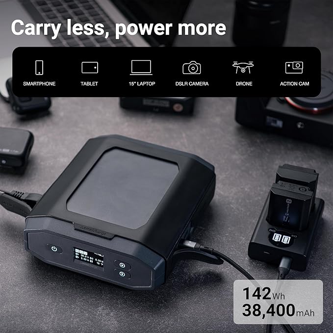 Omni Ultimate+ 38,400mah/142wh AC/DC/USB-C Professional Portable Power Bank, FAA Approved Max Capacity Portable Charger for Laptops, Universal Charger for All Devices, Travel-Friendly Power Solution