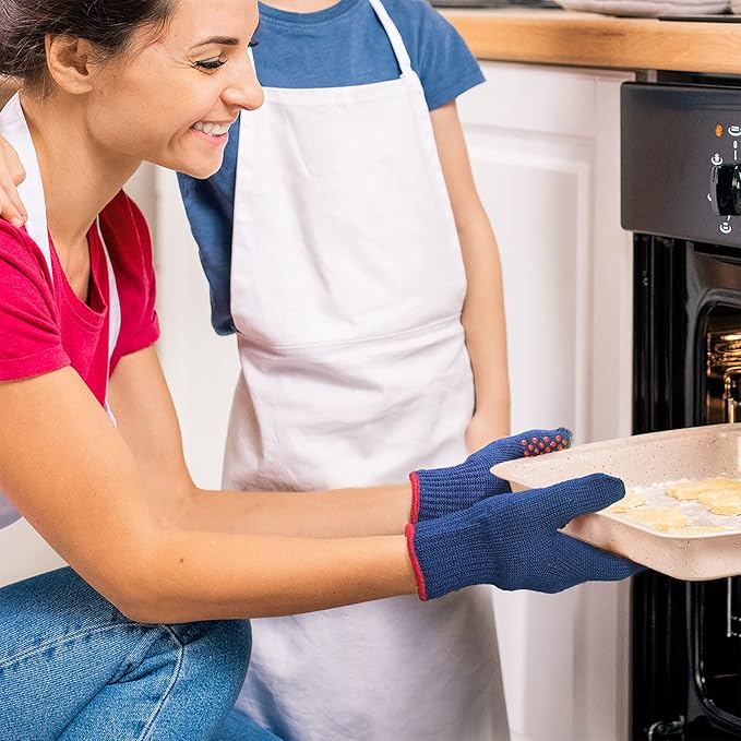 MIG4U BBQ Grill Gloves,Oven Gloves Extreme 500 degrees Heat Resistant grilling gloves with Food Grade Non-Slip Silicone Dots for Cooking, Grilling, Baking, Smoker, Barbecue, Kitchen(10" Blue)