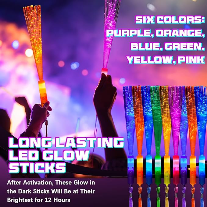Lewtemi 300 Pcs Fiber Optic Wands Bulk Light up Glow Stick Fiber Optic Sticks Glow in The Dark Party Supplies LED Colorful Flashing Wands for Wedding Party Favors(Novel Color)