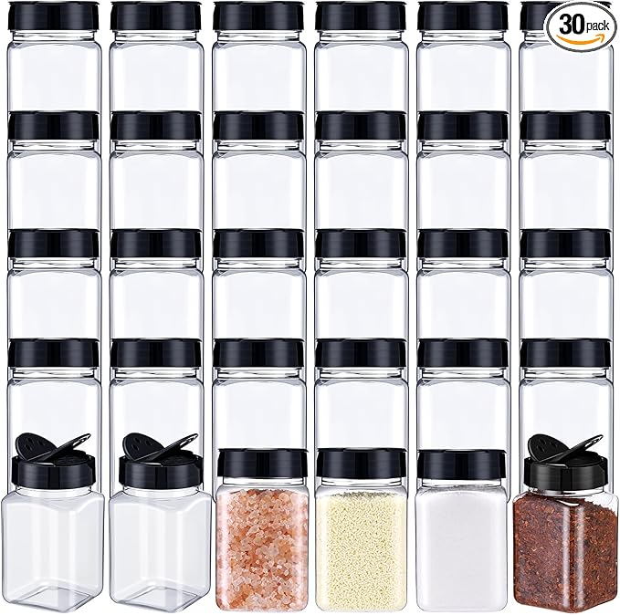 30 Pack Plastic Spice Jars with Shaker Lids Clear Seasoning Containers Spice Bottles for Kitchen Storing Spice Herbs Seasoning Powders(Triangle,12.2 oz)
