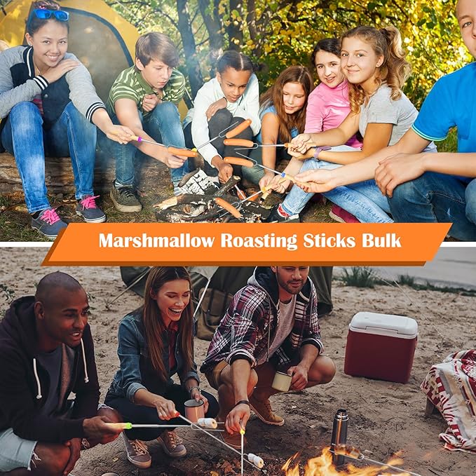 40 Pack 32 Inch Marshmallow Roasting Sticks Bulk, Smores Skewers for Fire Pit Kit, Hot Dog Camping Skewers Accessories Campfire Marshmellow Extendable Forks Bbq Tools Smores Sticks