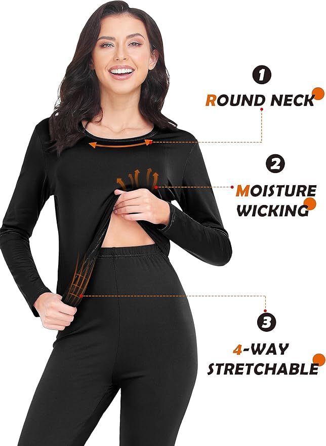 URATOT 3 Sets Women's Thermal Underwear Set Fleece Lined Long Johns Thermal Underwear Base Layer for Women Cold Winter