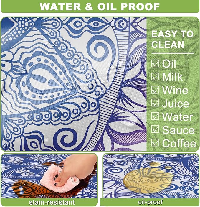 Picnic Table Cover with Bench Covers Vinyl Elastic Edges Fitted Rectangle Seat Tables Waterproof 3-Piece72X30in Set Outdoor Rectangular Folding Backing Tablecloth for Camping Over SizeTie-Dye117