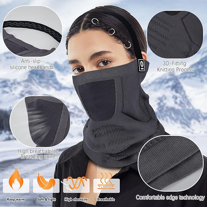 Winter Neck Warmer Gaiter Ski Face Mask, Breathable Fleece Balaclava Windproof Cold Weather Scarf