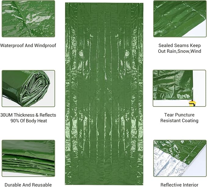 Esky Emergency Sleeping Bag, Portable Emergency Blanket Thermal Bivy Sack, Waterproof Lightweight Survival Gear with Compass for Camping Hiking Outdoor Adventure