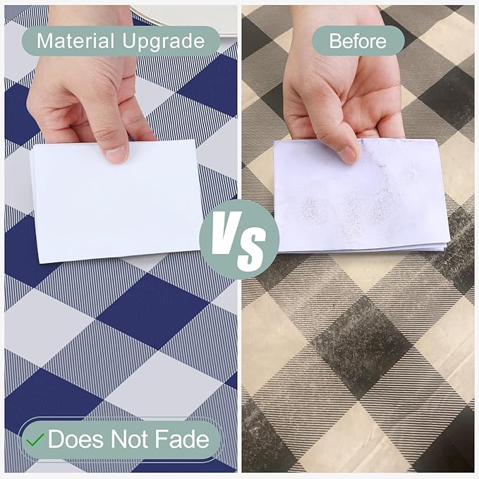 misaya Rectangle Waterproof Vinyl Table Cloth, Buffalo Flannel Backed Tablecloth, Wipeable Plastic Table Cover for Dinner, Kitchen, Outdoor (52" x 70", White and Navy)