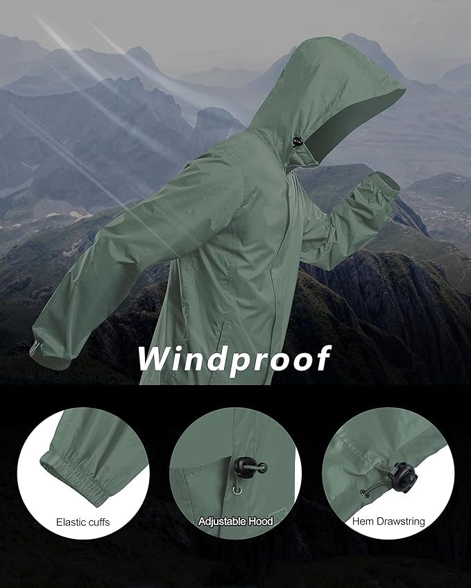 Outdoor Ventures Men's Rain Jacket Waterproof Lightweight Packable Rain Shell Raincoat with Hood for Golf Hiking Travel