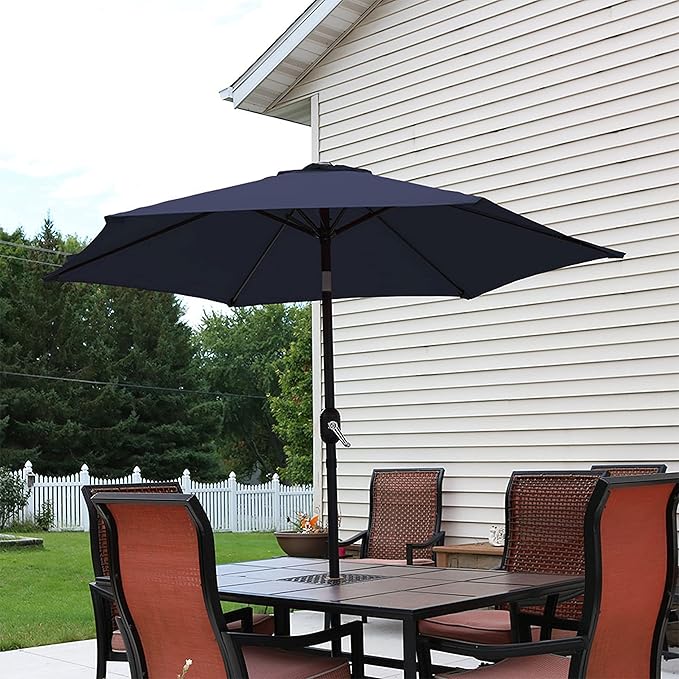 Sunnydaze Outdoor Patio Umbrella - Polyester Table Market Umbrella with Push-Button Tilt and Crank - 6 Sturdy Ribs - Blue - 7.5ft
