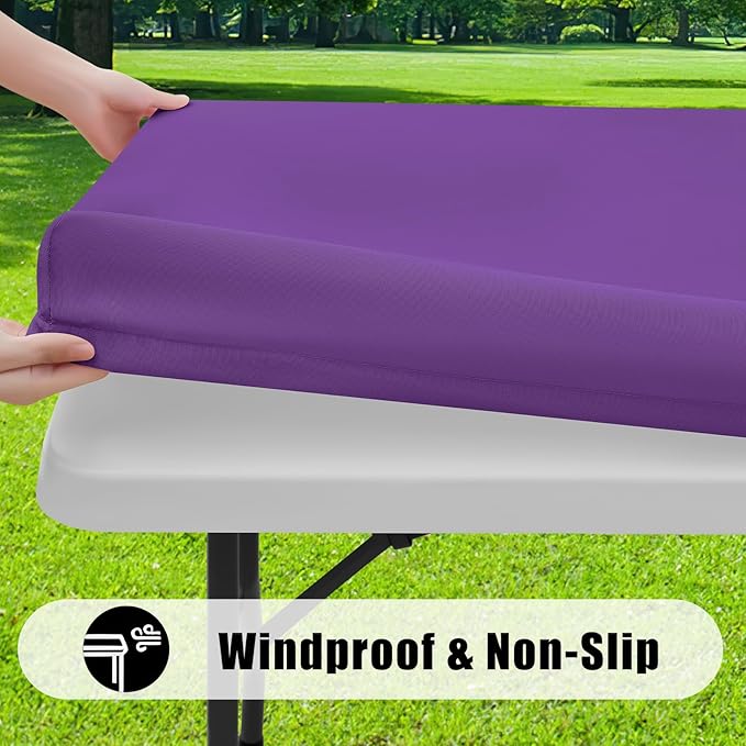 Smiry 2 Pack Rectangle Picnic Table Cloth, Waterproof Elastic Fitted Tablecloths, Washable Polyester Rectangular Patio Table Cover for Camping, Indoor and Outdoor (Purple, 30"x48")