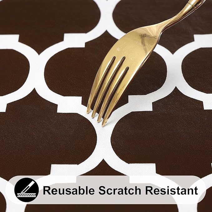 Smiry Rectangle Picnic Table Cover, Waterproof Elastic Fitted Camping Tablecloths for 6 Foot Tables, Wipeable Flannel Backed Vinyl Tablecloth Protector for Indoor, Outdoor (Coffee, 30x72 Inches)