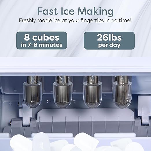 Igloo Self-Cleaning Countertop Ice Maker - Compact and Portable - Creates 26 lbs. Per Day, 8 Pieces Ready Every 7-8 Minutes - Includes Ice Scoop and Basket - Stainless Steel