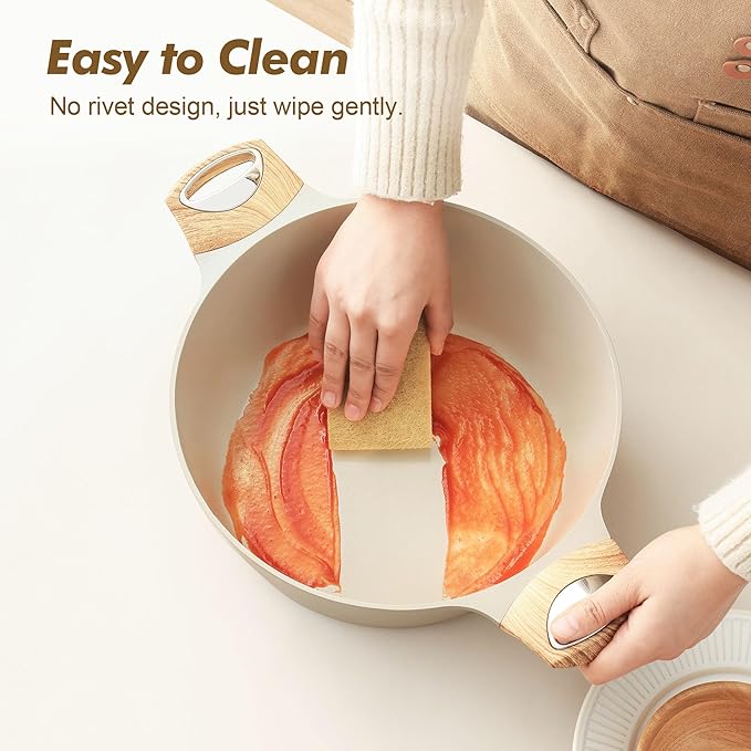 SENSARTE Ceramic Nonstick Stock Pot with Lid, 2.6/4.5/6.6 QT Soup Pot Casserole Pot, Non-toxic Healthy Pasta Pot, Large Cooking Pot Stew Pot, Induction Compatible, PFOA PFAS PTFE Free, Taupe