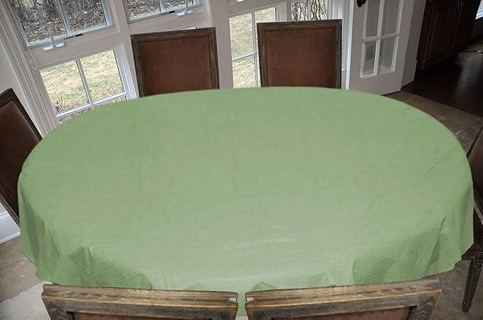 LAMINET Stitched Edge Drop Tablecloth - Basketweave (Green) - Oval - Fits Tables up to 54 x 72