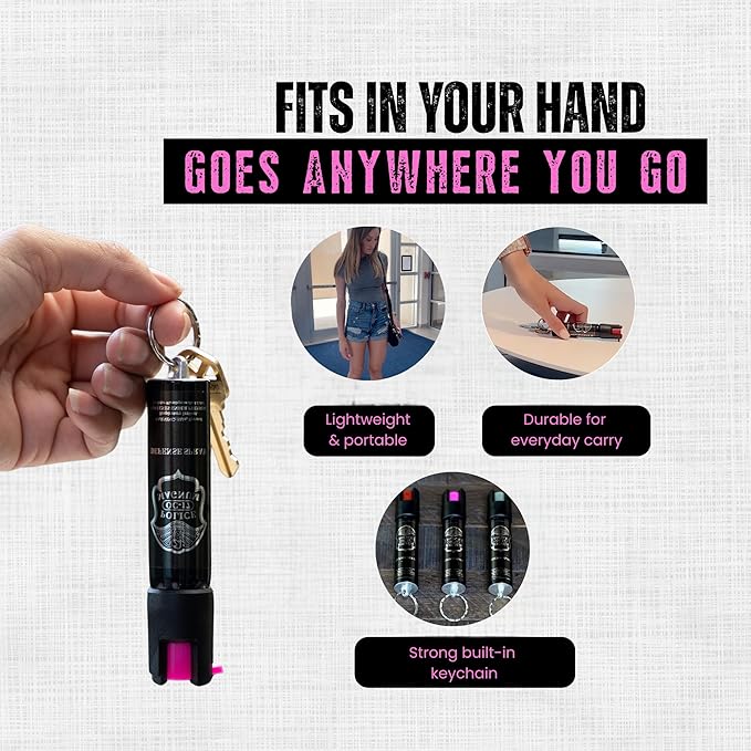 Police Magnum Small Pepper Spray Self Defense Safety Tool- Strong Built-in Keychain Holder- Compact Discreet Canister- Made in The USA- 1 Pack 3/4oz Twist Lock Keyring