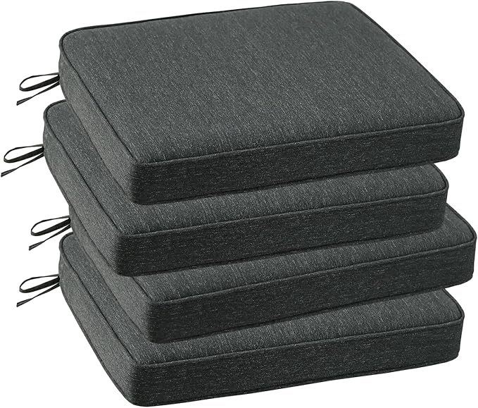 Outdoor Square Corner Seat Cushion, 18.5"x16"x3", Set of 4, Non Slip Seat Cushion Pads with Removable Cover for Patio Furniture, Garden Yard Lawn, Charcoal Gray