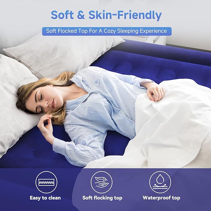 Air Mattress Full with Built-in Pump 18", Comfortable Self-Inflating Air Mattress with High-Speed Pump, Durable Blow Up Mattress Full with Storage Bag for Guests, Camping, Travel