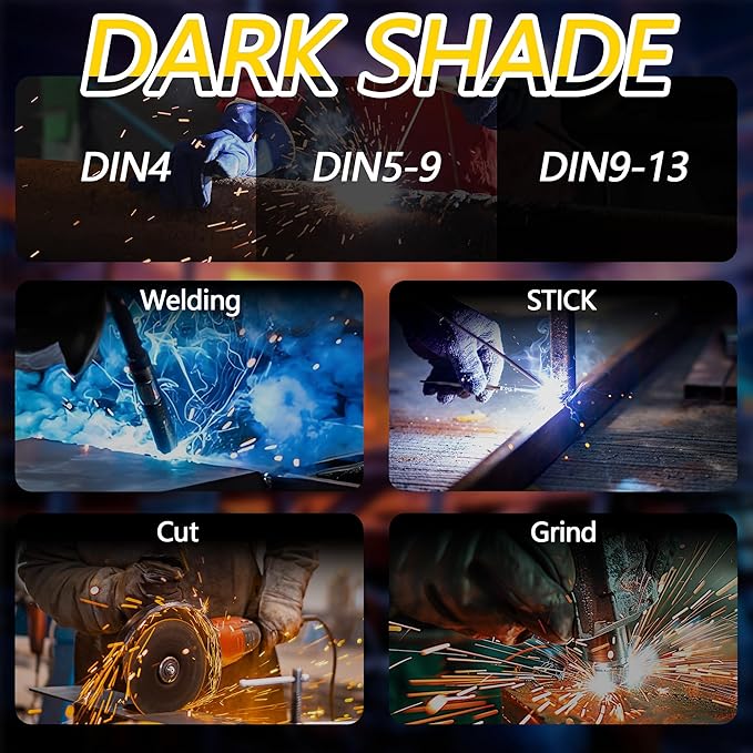 Auto Darkening Welding Helmet with Large Viewing Screen, Solar Powered, Adjustable Shade Range 9-13, Lightweight Welding Mask for TIG MIG ARC Plasma Cutting