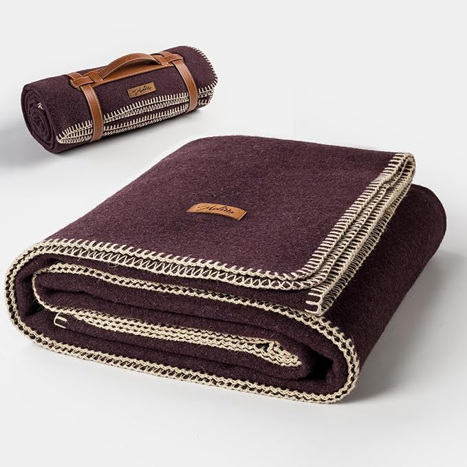 100% Wool Blanket, 48" x 62", Warm, Thick, Washable, Military Wool Blanket, Great for Camping, Outdoors, Sporting Events, Survival Kits, Plum