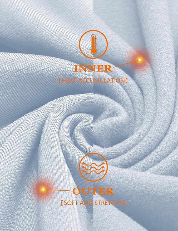 URRU Thermal Underwear for Men High Stretch Fleece Lined Long Sleeve Crewneck Thermal Shirts Base Layer Top Men Cold Weather