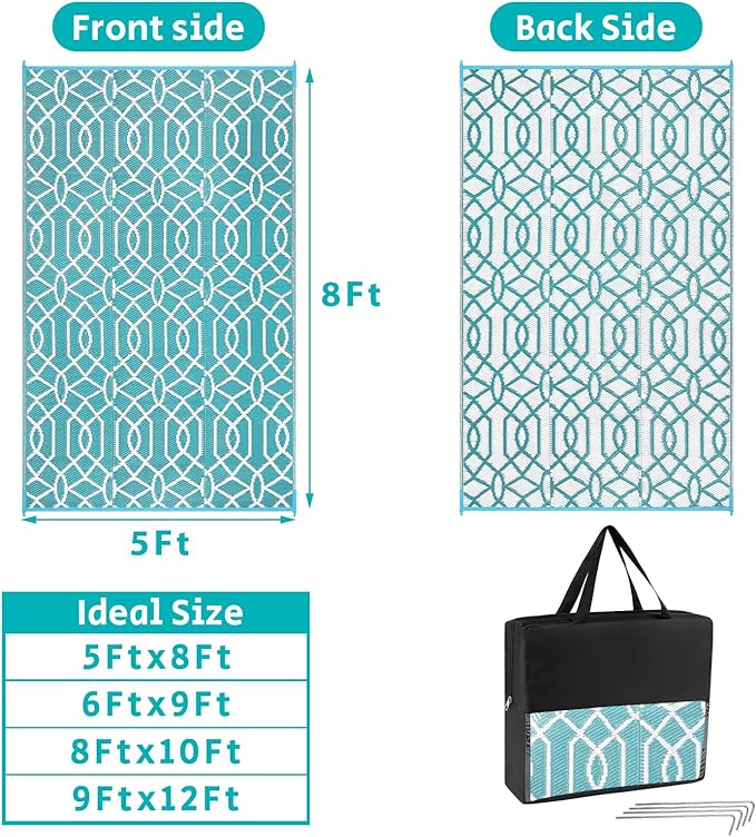 HEBE Outdoor Rug Waterproof 5x8, Reversible Plastic Straw Rug RV Camping Rug, Indoor Outdoor Patio Mat Clearance, Outside Carpet for Porch,Deck,Camper,Balcony,Backyard,Picnic