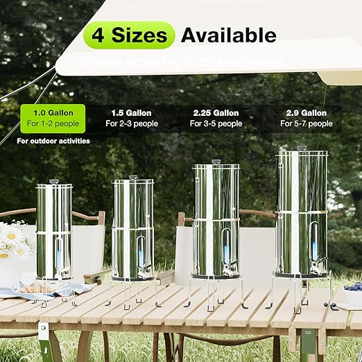 Purewell 1.0 Gallon Portable Gravity Water Filter System, 4-Stage 0.01μm Ultra-Filtration Countertop System with Water Level Window and Stand, Reduce Fluoride & Chlorine, for Camping, RVing (PW-1G-KF)
