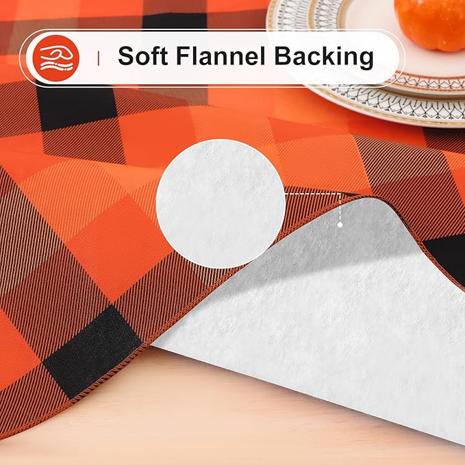 misaya Rectangle Waterproof Vinyl Table Cloth, Buffalo Flannel Backed Tablecloth, Wipeable Plastic Table Cover for Dinner, Kitchen, Picnic (60" x 60", Black and Orange and Yellow)