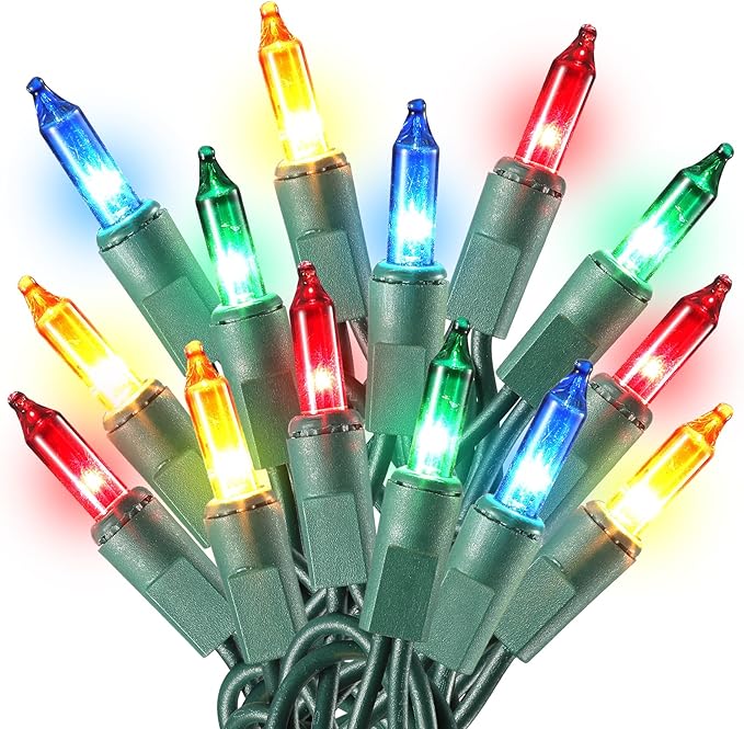Multicolor Christmas Lights Plug in, 100 Count Multi Colored 21ft Christmas String Lights for Tree, Connectable Traditional Indoor String Lights with Green Wire Xmas Outdoor Decorations