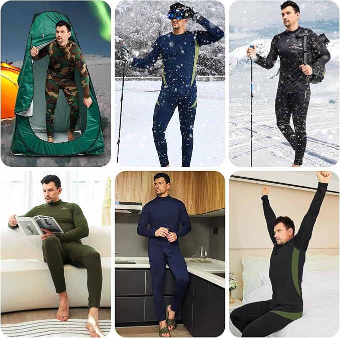 romision Thermal Underwear for Men Long Johns Fleece Lined Hunting Gear Bottom Top Set Base Layer for Cold Weather Gift