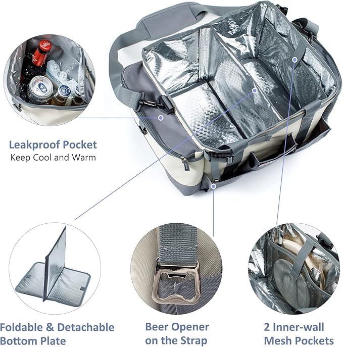 Large Grill Caddy - BBQ/Tailgating Accessories, Insulated Condiment Holder - Camping, Picnic, BBQ, Tailgating, Family Gathering - Ivory-Grey, 1 Gallon, 16"W x 11"D x 11.5"H