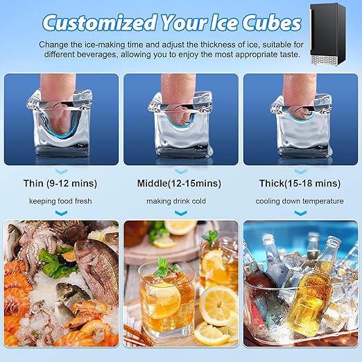 Under Counter Ice Maker, Ice Maker Machine Commercial, 120Lbs/24H with 35lbs Storage Bin, 40Pcs Cubes in 10Mins, Built in Ice Machine for Home Office Commercial, Black-2