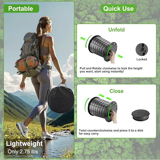 Camping Toilet, Retractable Portable Toilet for Adults Kids, Adjustable Height Portable Potty with Lid, Foldable Travel Potty for Camping, Hiking, Fishing, Car Travel, RV, Road Trip, Beach (13”H)