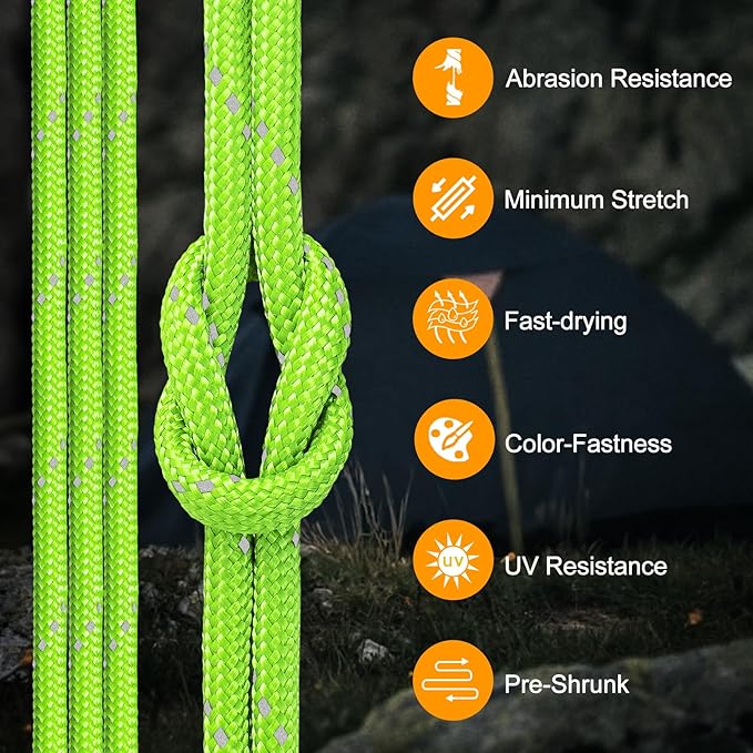 Reflective Paracord Rope 850Ib, 50/100/200/500/1000ft 4MM 11 Strand Parachute Spool Cord, Paracord Lanyard String for Tent, Camping, Clotheline, Hiking, Fishing, Bracelet, Neon Green 100FT