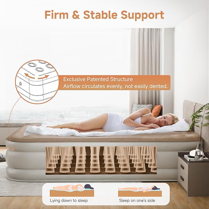Air Mattress Full with Built-in Pump 18", Comfortable Self-Inflating Air Mattress with High-Speed Pump, Durable Blow Up Mattress Full with Storage Bag for Guests, Camping, Travel