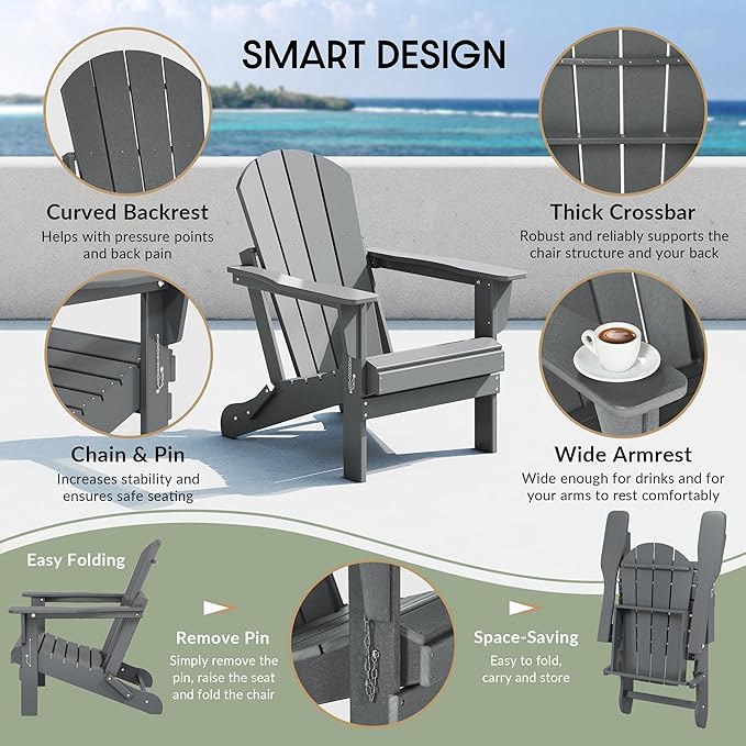 WestinTrends Malibu Malibu Outdoor Folding Poly Adirondack Chair (Set of 8), Gray