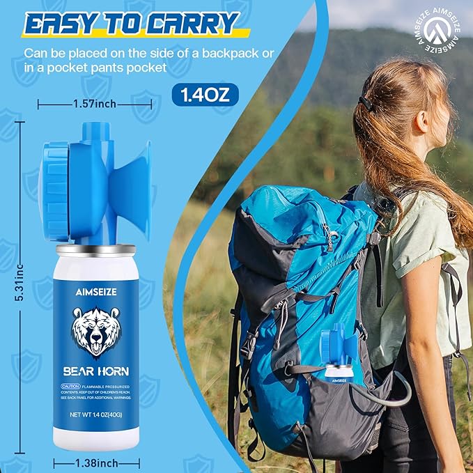 Bear Horn for Self Defense: 1.4oz Air Horn to Scare Bears, 120dB Heard Up to 1/2 Mile Away, Bear Horn for Hiking Camping Climbing Survival Biking and Outdoor Protection