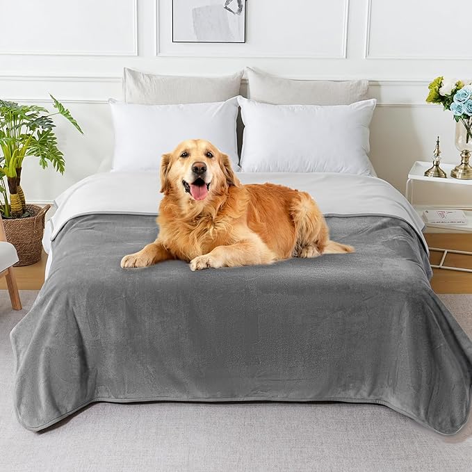 SOCHOW Waterproof Blanket for Bed Sofa Couch, Water Resistant Blanket Washable 80"x90", Reversible Leakproof Bed Cover for Adults Elderly Pets, Grey & Light Grey