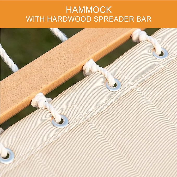 Lazy Daze Hammocks 12 FT Double Quilted Fabric Hammock and 13 FT Natural Wooden Arc Stand, with Spreader Bar, Removable Pillow, 2 Person Hammock for Poolside Outdoor Patio, 450 lb Capacity, Natural