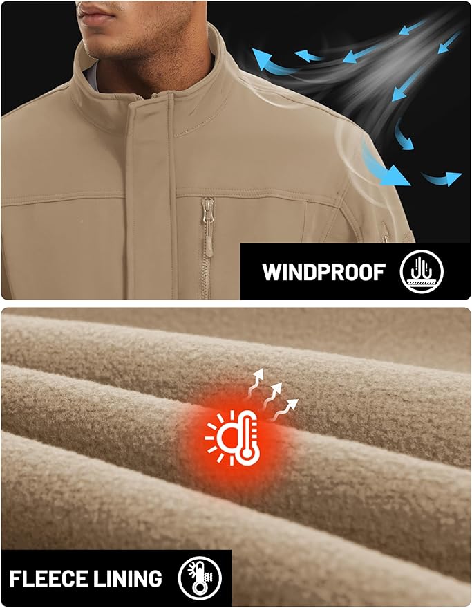 TACVASEN Men's Tactical Softshell Jacket Fleece Lined Water Resistant Windbreaker Military Lightweight Coat for Hiking